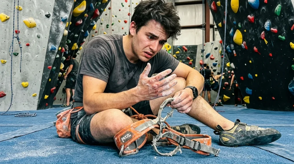 Kit completo di accessori per arrampicata sportiva e bouldering con scarpette, magnesite e imbragatura