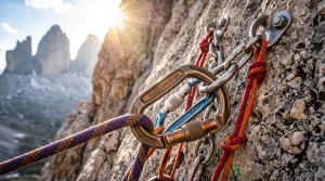 Guide Arrampicata e Mobilità per Tutti i Livelli | Arrampicata.info 3 Moschettone per arrampicata con ghiera di sicurezza HMS collegato a sosta su roccia