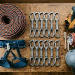 Kit di attrezzatura essenziale per arrampicata: corda, imbrago, rinvii e scarpette
