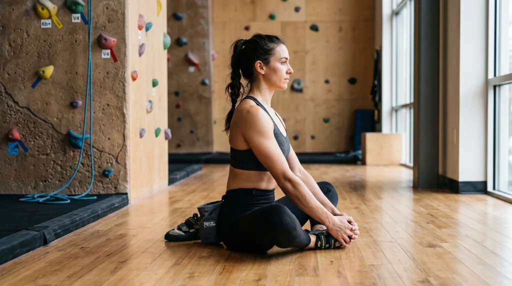 Atleta esegue esercizio di stretching per adduttori e bacino contro la pubalgia