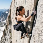 Arrampicatore esegue un incastro di mano perfetto in una fessura verticale di granito con scarpette da arrampicata