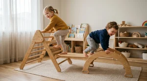 Guide Arrampicata e Mobilità per Tutti i Livelli | Arrampicata.info 5 Bambini che giocano su una struttura in legno per arrampicata in cameretta