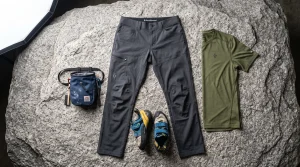 Guide Arrampicata e Mobilità per Tutti i Livelli | Arrampicata.info 1 Set di abbigliamento tecnico da arrampicata su roccia con pantaloni rinforzati in Cordura e maglia traspirante