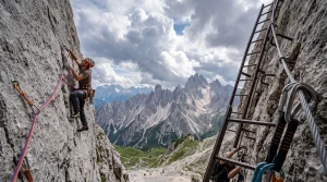 Guide Arrampicata e Mobilità per Tutti i Livelli | Arrampicata.info 2 Confronto tra scalatore su roccia calcarea con corda dinamica e via ferrata con cavo dacciaio nelle Dolomiti